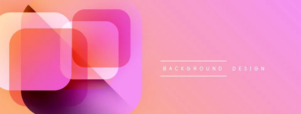 Abstract geometric shapes overlap, creating vibrant pink, purple gradient. Stock Illustration