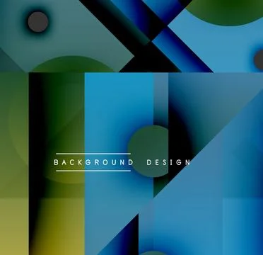 Abstract geometric shapes overlap, creating vibrant color gradients. Blue, green 库存插图