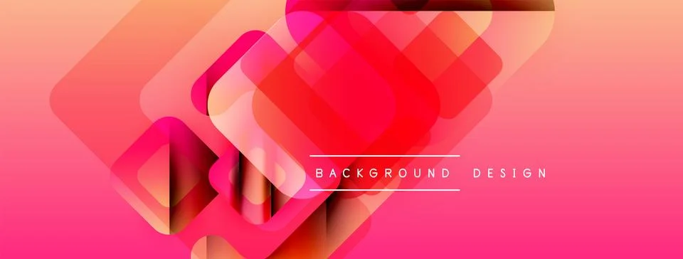 Abstract geometric shapes overlap, creating vibrant pink, orange gradient. Text Illustrazione stock