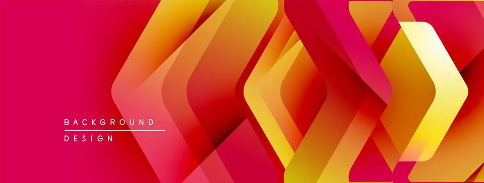 Abstract geometric shapes overlap, creating vibrant gradient effect. Red, orange Stock Illustration