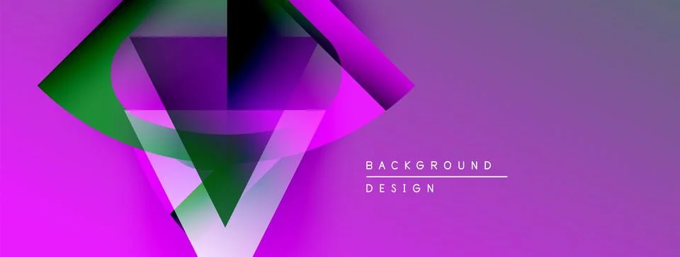 Abstract geometric shapes overlap, creating vibrant purple gradient background. 库存插图