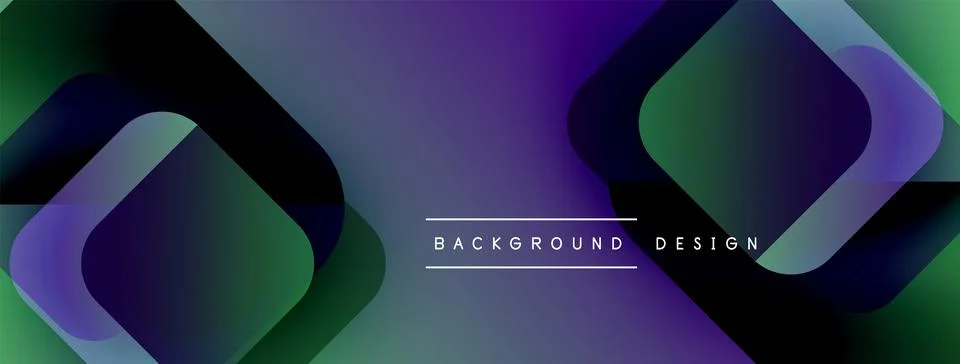 Abstract geometric shapes overlap, creating vibrant purple, green gradients. Illustrazione stock