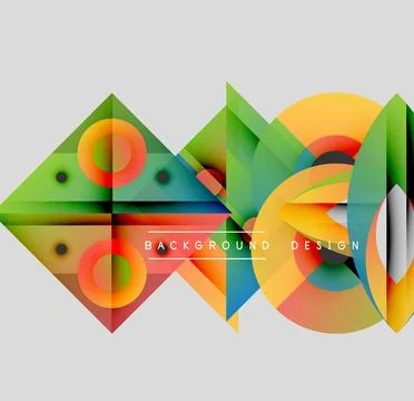 Abstract geometric shapes overlap, creating vibrant colorful design. Circles, Stock Illustration