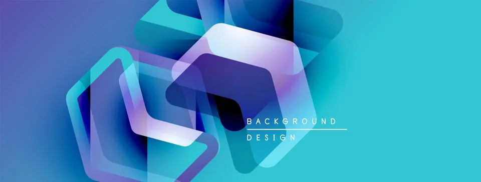 Abstract geometric shapes overlap, creating vibrant blue, purple gradients. Stock Illustration