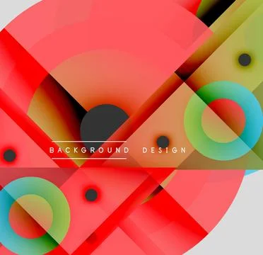 Abstract geometric shapes overlap, creating vibrant red, green, black design. Illustrazione stock