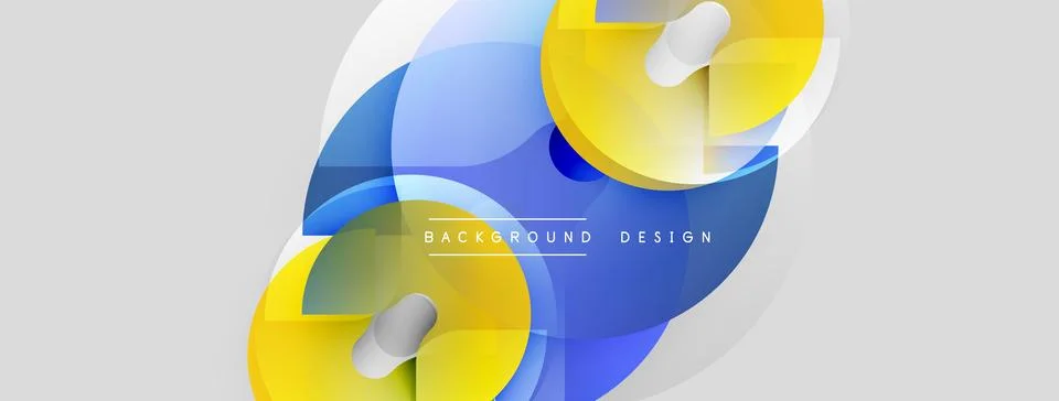 Abstract geometric shapes overlap, creating dynamic visual effect. Yellow, blue, Stock Illustration