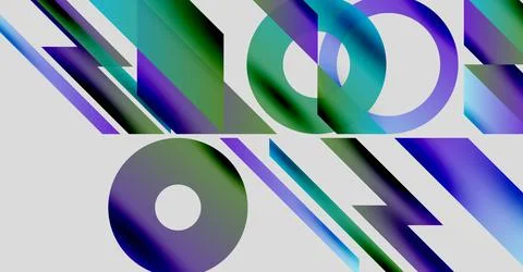 Abstract geometric shapes overlap, creating vibrant gradients. Blue, green, 库存插图