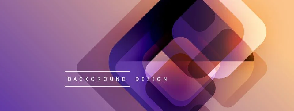 Abstract geometric shapes overlap, creating vibrant purple, orange gradient. Stock Illustration