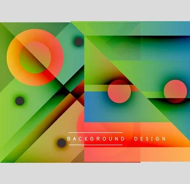 Abstract geometric shapes overlap, creating vibrant color gradients. Circles, Stock Illustration
