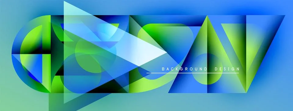 Abstract geometric shapes overlap, creating vibrant blue, green composition. 스톡 일러스트