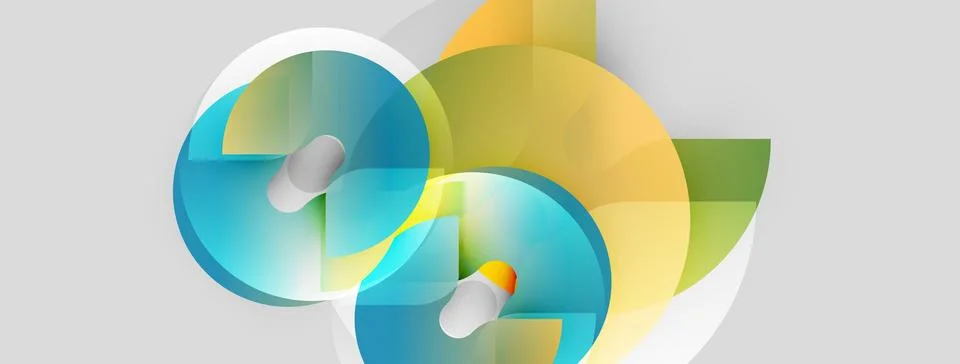 Abstract geometric shapes overlap, creating vibrant color blends. Soft gradients Stock Illustration