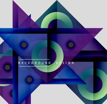 Abstract geometric shapes overlap, creating vibrant blue, purple, green 库存插图