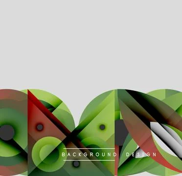 Abstract geometric shapes overlap, creating dynamic visual effect. Green, red, Stock Illustration