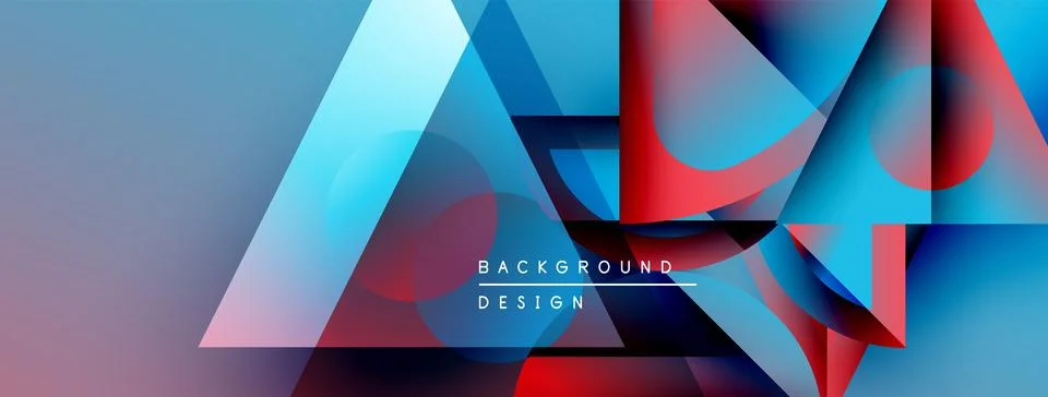 Abstract geometric shapes overlap, creating vibrant blue, red gradients. Modern Illustrazione stock