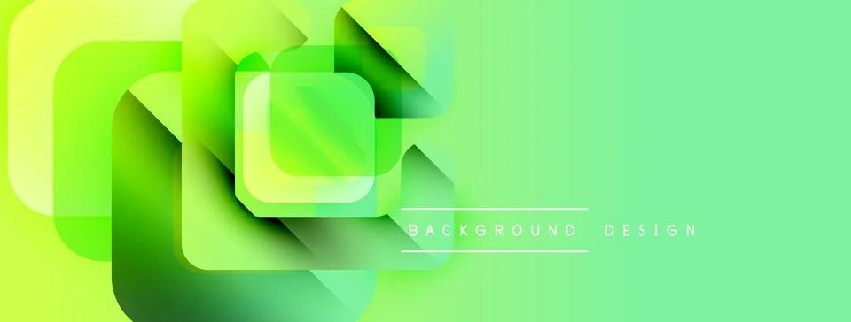 Abstract geometric shapes overlap, creating vibrant green gradient background. Stock Illustration