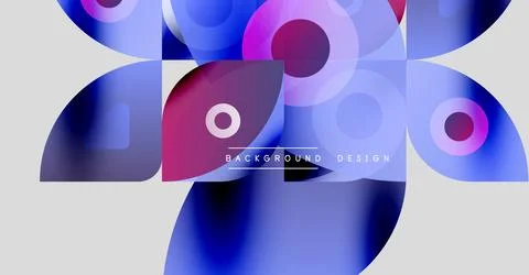 Abstract geometric shapes overlap, creating vibrant blue, purple gradients. Stock Illustration