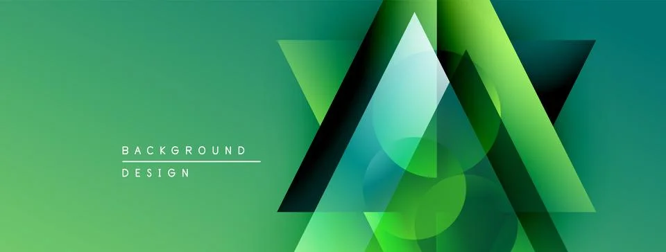 Abstract geometric shapes overlap, creating dynamic green gradient background. Stock Illustration
