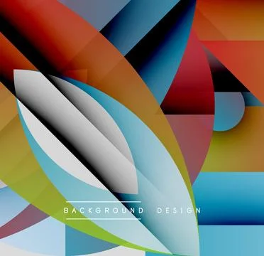Abstract geometric shapes overlap, creating vibrant colorful composition. Modern Stock Illustration