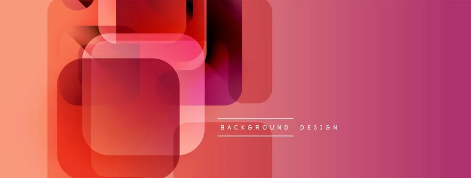 Abstract geometric shapes overlap, creating vibrant red, orange, pink gradient. Stock Illustration