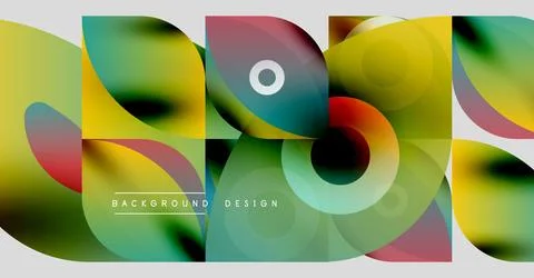 Abstract geometric shapes overlap, creating vibrant colorful design. Modern Stock Illustration