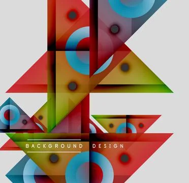 Abstract geometric shapes overlap, creating vibrant colorful design. Circles, Stock Illustration