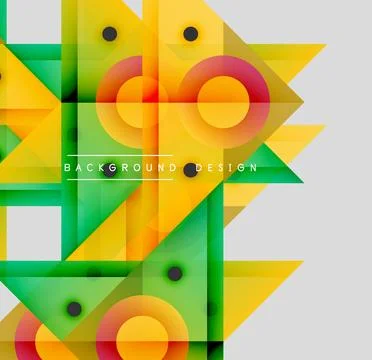 Abstract geometric shapes overlap, creating vibrant colorful background. Yellows Illustrazione stock