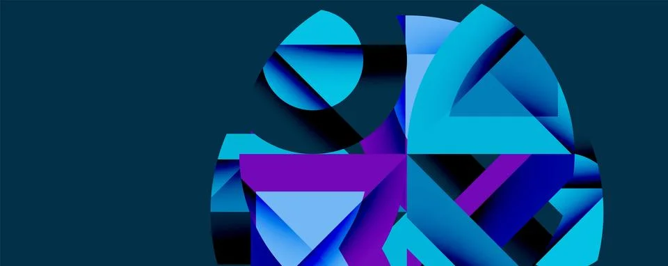 Abstract geometric shapes overlap, creating dynamic composition. Blue, purple 스톡 일러스트