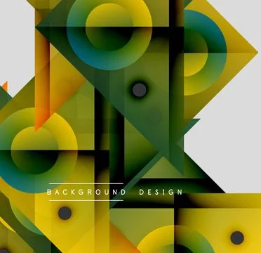 Abstract geometric shapes overlap, creating vibrant layered design. Yellows, イラスト素材