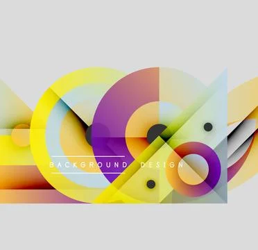 Abstract geometric shapes overlap, creating vibrant colorful design. Circles, Illustrazione stock