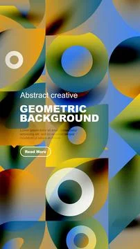 Abstract geometric shapes overlap, creating vibrant colorful background. Text Stock Illustration