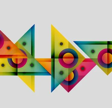 Abstract geometric shapes overlap, creating vibrant colorful patterns. Circles, Illustrazione stock