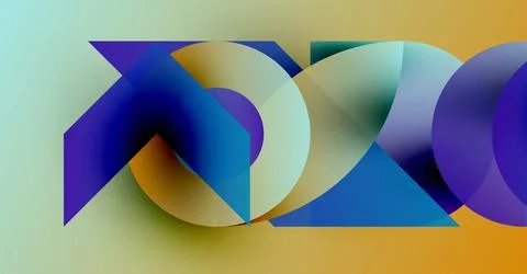 Abstract geometric shapes overlap, creating vibrant color gradients. Composition Illustrazione stock