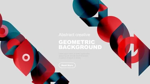Abstract geometric shapes overlap, creating dynamic red, teal, white composition Illustrazione stock