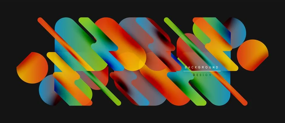 Abstract geometric shapes overlap, creating vibrant colorful design. Gradient Stock Illustration