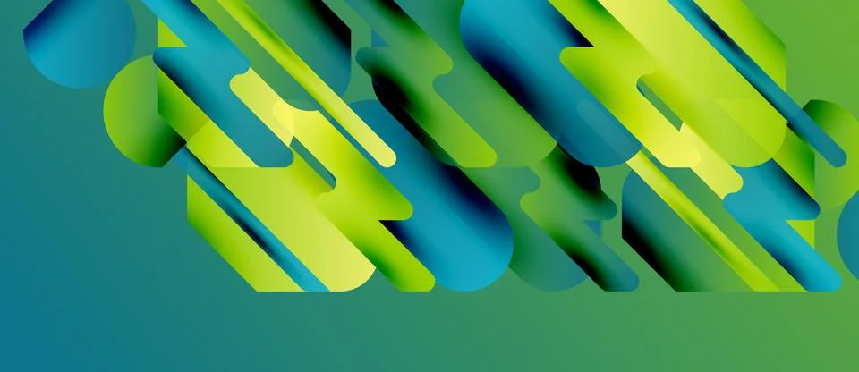 Abstract geometric shapes overlap, creating dynamic visual effect. Green, teal Illustrazione stock