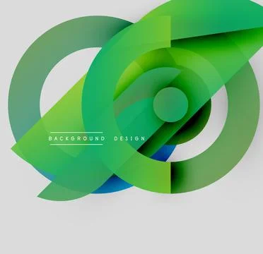 Abstract geometric shapes overlap, creating vibrant green, blue gradients. Stock Illustration