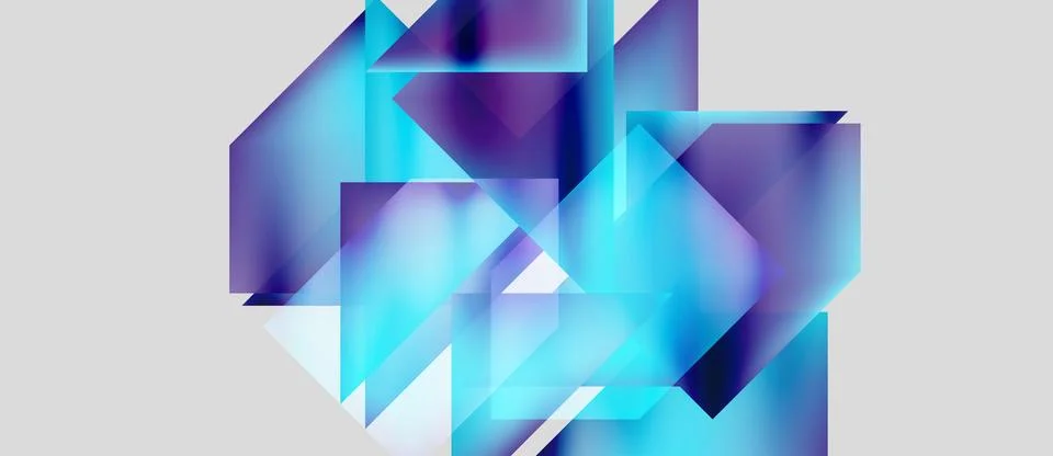 Abstract geometric shapes overlap, creating vibrant blue purple gradients. Stock Illustration