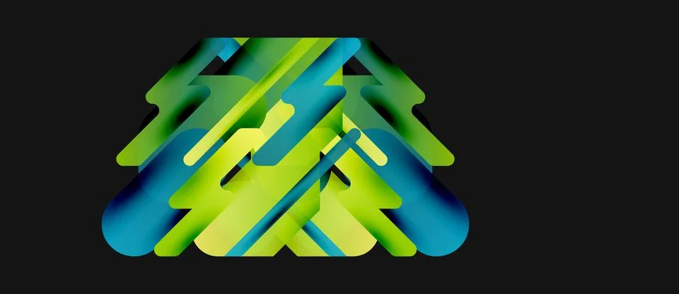 Abstract geometric shapes overlap, creating vibrant green, blue gradients. Stock Illustration