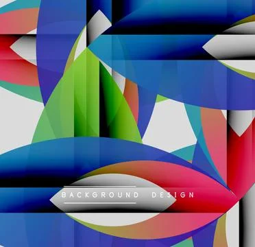 Abstract geometric shapes overlap, creating vibrant colorful design. Blue, green Stockillustratie