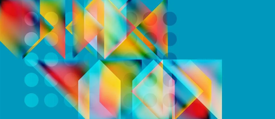 Abstract geometric shapes overlap, creating vibrant colorful composition. Blue Stock Illustration