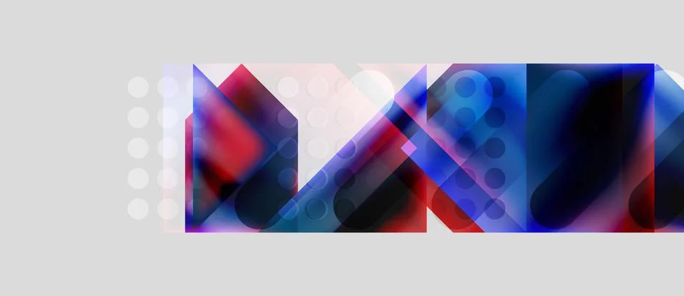 Abstract geometric shapes overlap, creating vibrant red, blue, purple hues. Stockillustratie