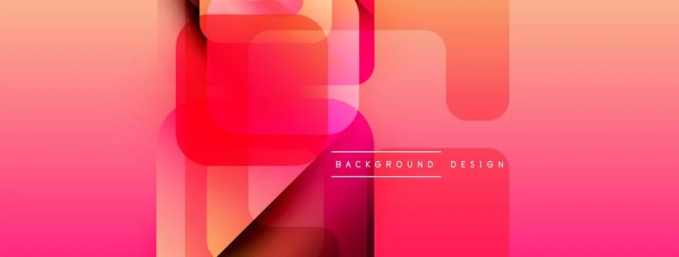 Abstract geometric shapes overlap, creating vibrant pink, orange gradient. Illustrazione stock