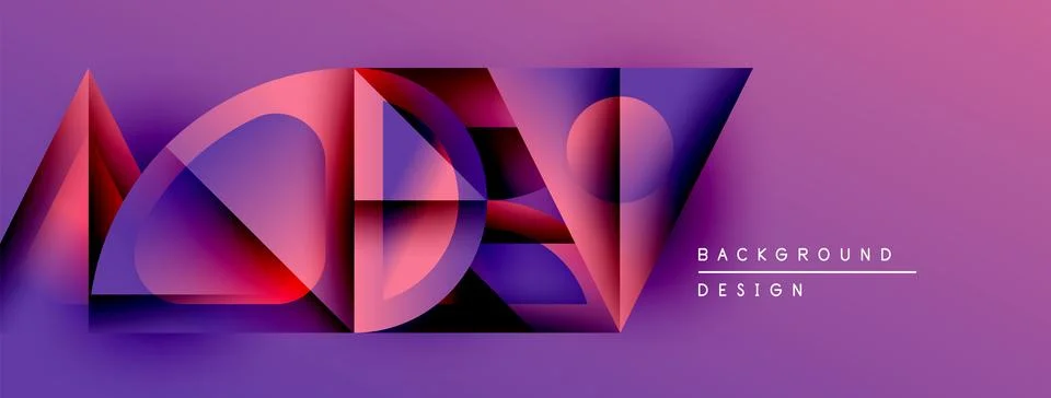 Abstract geometric shapes overlap, creating vibrant purple, pink gradients. Illustrazione stock