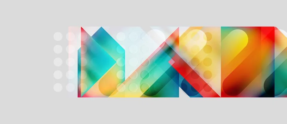 Abstract geometric shapes overlap, creating vibrant color gradients. White Illustrazione stock
