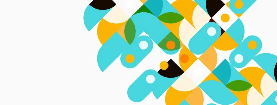Abstract geometric shapes overlap, creating colorful pattern. Turquoise, gold Illustrazione stock