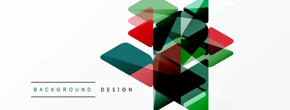 Abstract geometric shapes overlap, creating vibrant design. Red, green, teal Illustrazione stock