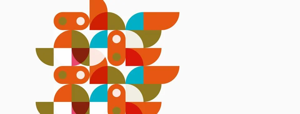 Abstract geometric shapes overlap, creating colorful composition. Rounded for Stock Illustration