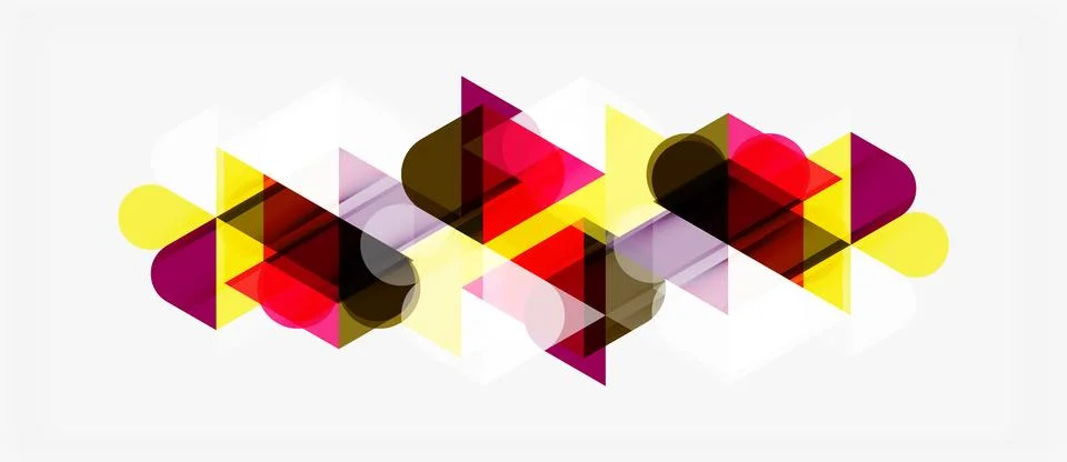 Abstract geometric shapes overlap, creating vibrant color patterns. Compositi Illustrazione stock