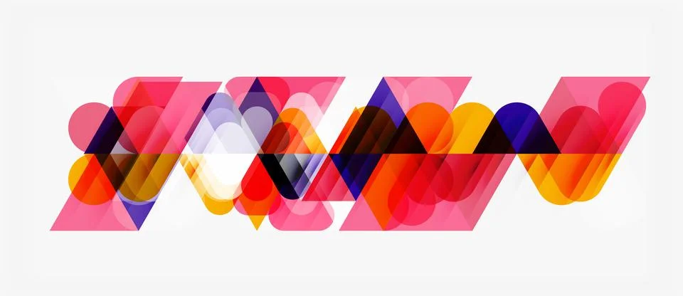 Abstract geometric shapes overlap, creating vibrant colorful pattern. Design Stock Illustration