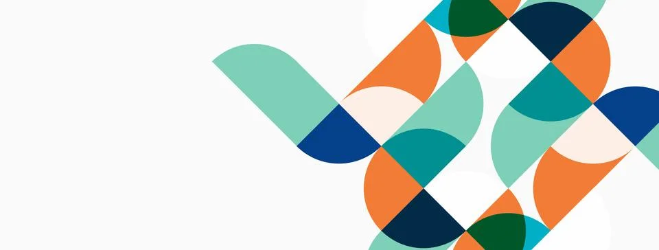 Abstract geometric shapes overlap, creating vibrant pattern. Teal, orange, na Illustrazione stock